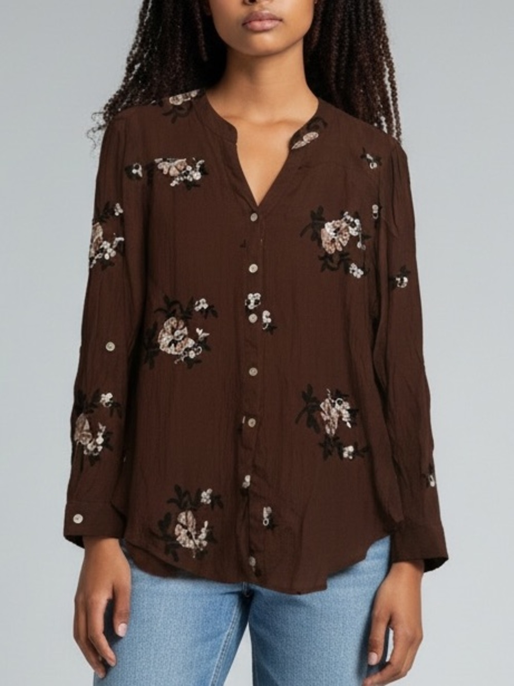 Anthropologie Fig & Flower Embroidered Floral Top